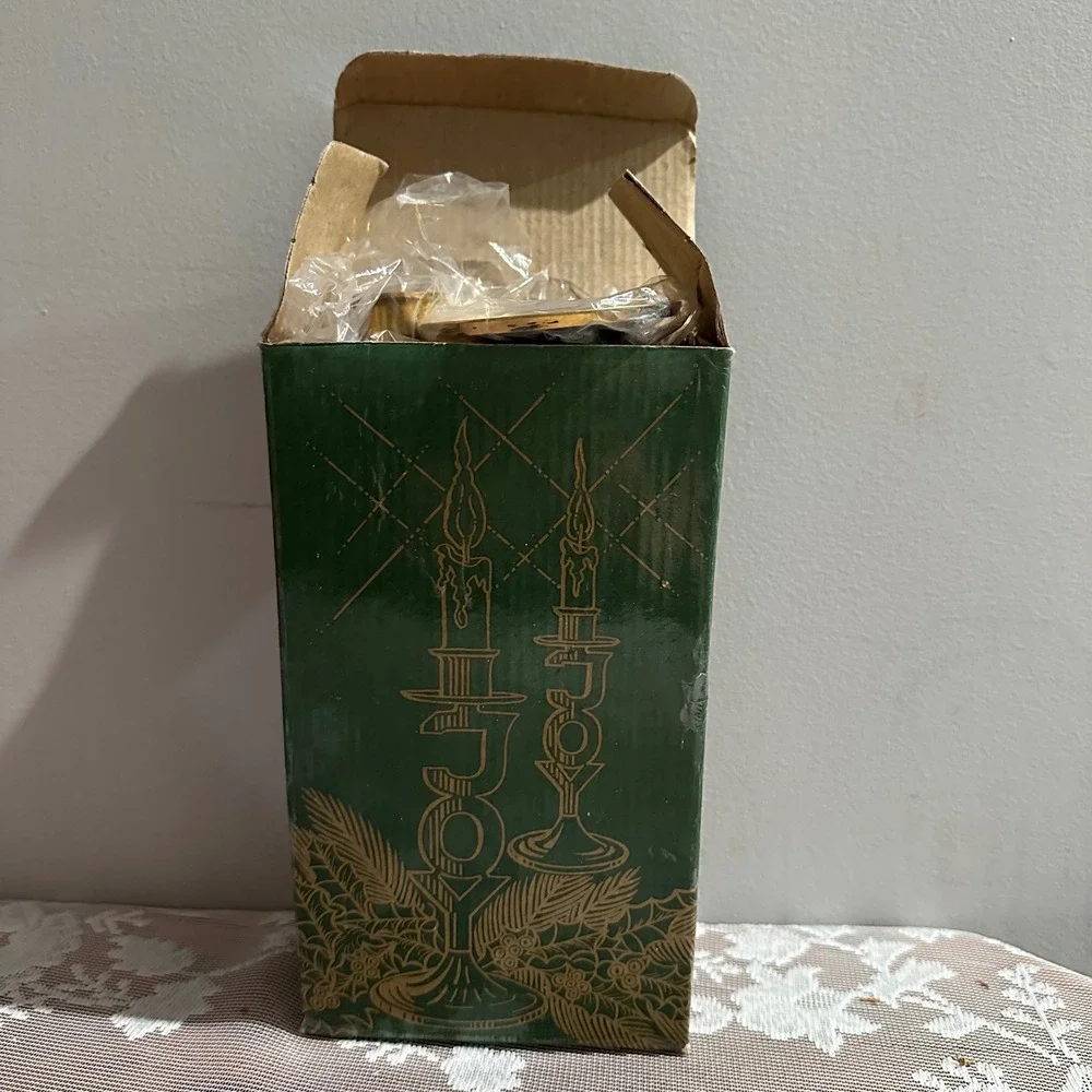 International Silver Co Brass Joy Candle Holders Set of 2 Vintage Christmas‎